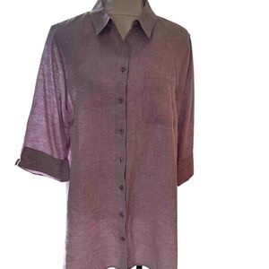 Chico's Mauve Button Down Linen No Iron Tunic